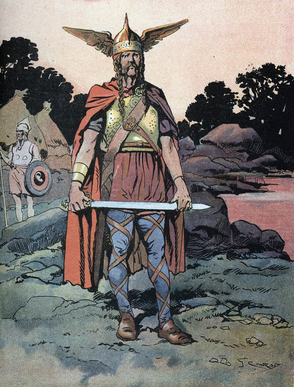Portrett av Vercingetorix (ca. 80-rundt 46 f.Kr.) kriger og gallisk leder av Arvernes-stammen av Georges Conrad