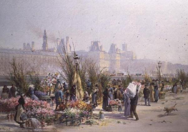 Blomstermarked ved Seinen av Georges Fraipont