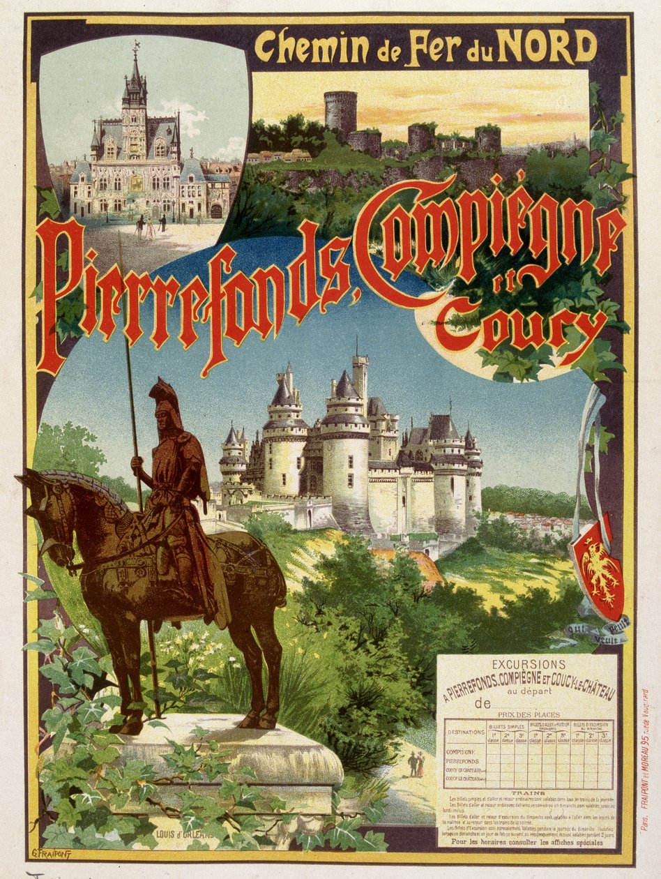 Pierrefonds, Compiègne og Coury - Reklameplakat for Railways du Nord, av G. Fraipont av Georges Fraipont