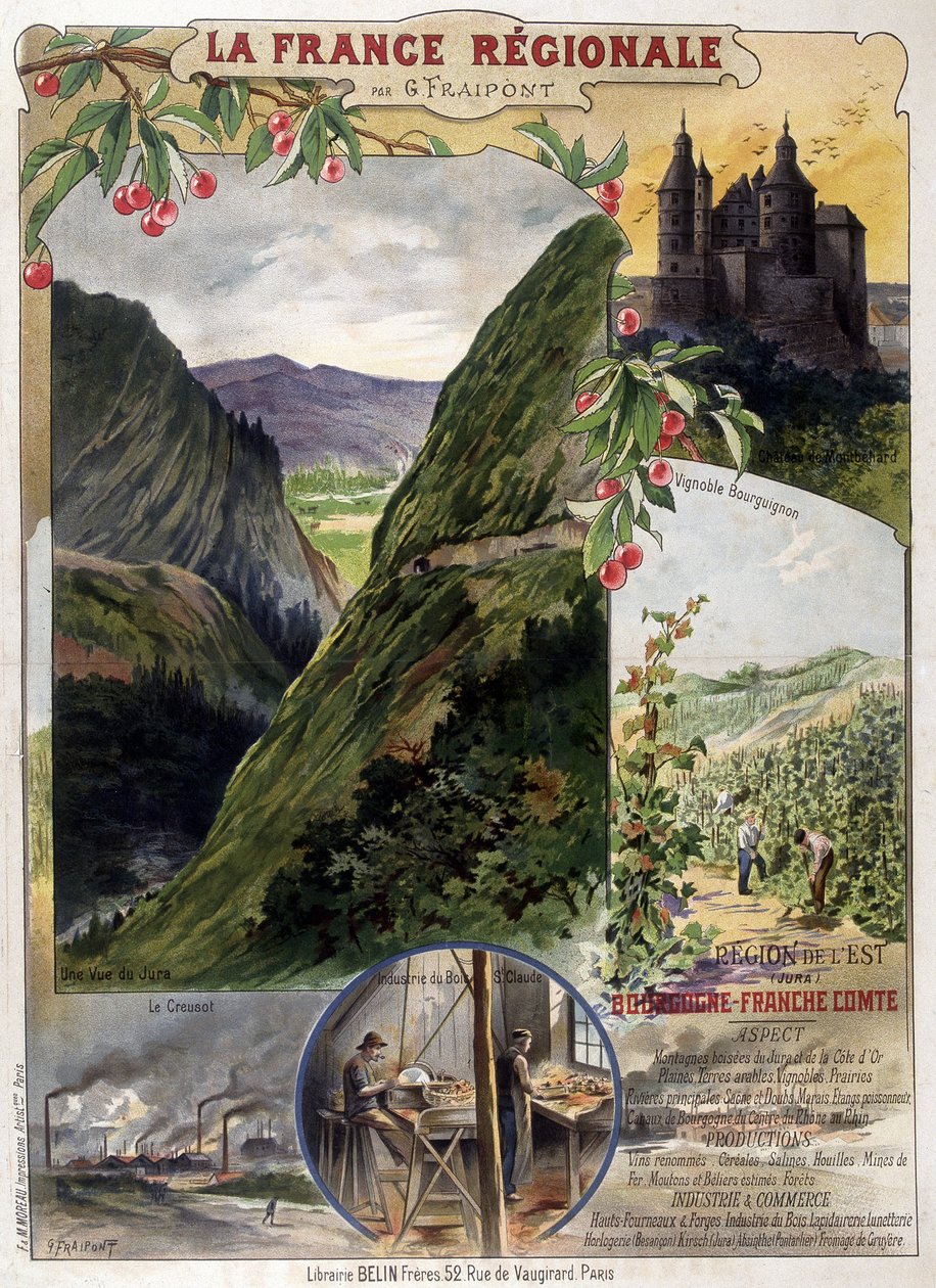 Plakat "" Regional France" av G. Fraipont: Burgundy and Franche-Comté, deb. Det 20. århundre av Georges Fraipont