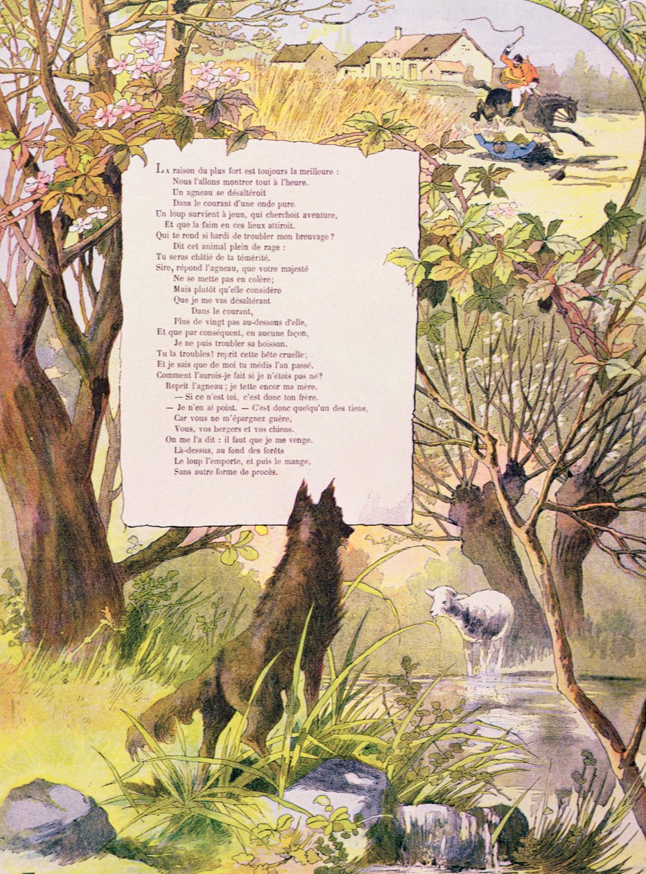 Ulven og lammet, fra Fables av Jean de La Fontaine (1621-95) (fargegravering) av Georges Fraipont