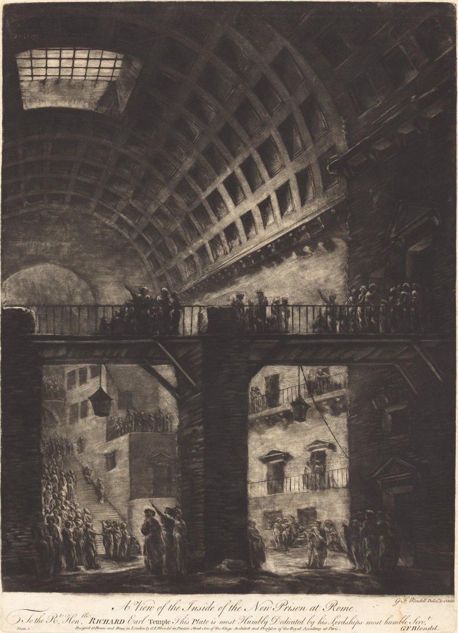 En utsikt over innsiden av det nye fengselet i Roma av Georges François Blondel