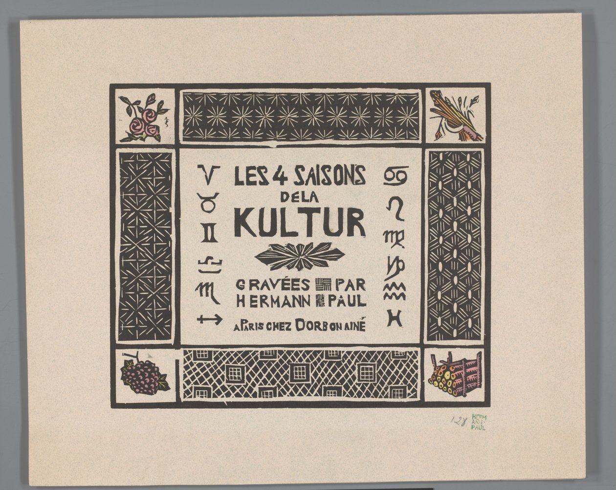 Omslag til fire trykk av grusomheter fra første verdenskrig Les 4 saisons dela kultur (serietittel på objekt) av Georges Hermann Rene Paul