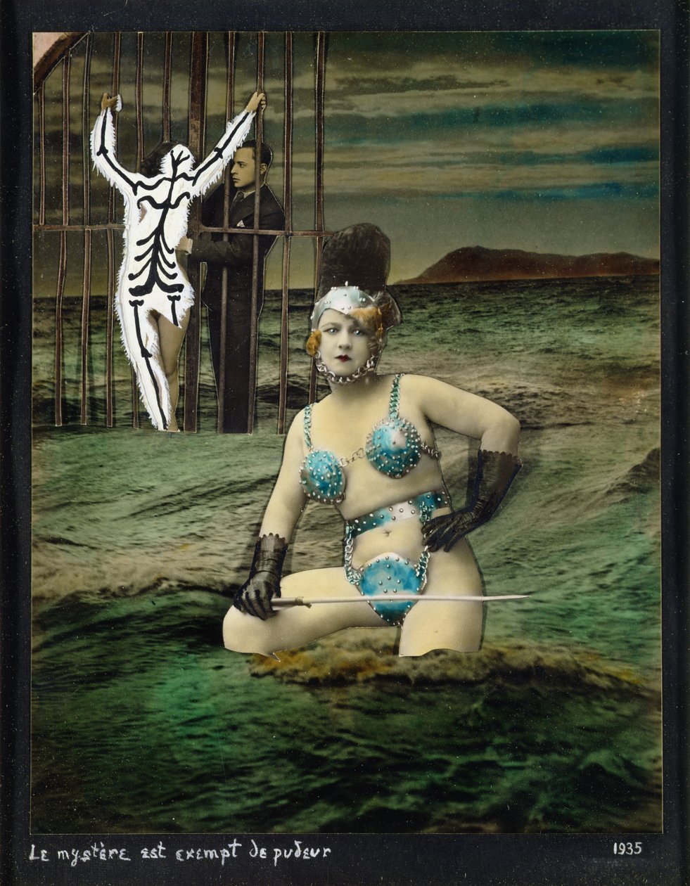 Le mystere est exempt de pudeur (Mystery er unntatt anstendighet), 1935 (collage og gouache på papir) av Georges Hugnet