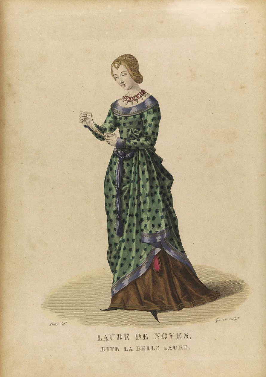 Laure de Sade - Laura de Noves (1310-1348) - Gatine, Georges Jacques (1773-1831) - Sent på 1700-tallet. - Etsning, akvarell - Privat samling av Georges Jacques Gatine