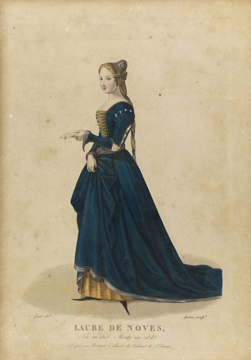 Laure de Sade - Laura de Noves (1310-1348) - Gatine, Georges Jacques (1773-1831) - Sent på 1700-tallet. - Etsning, akvarell - Privat samling av Georges Jacques Gatine