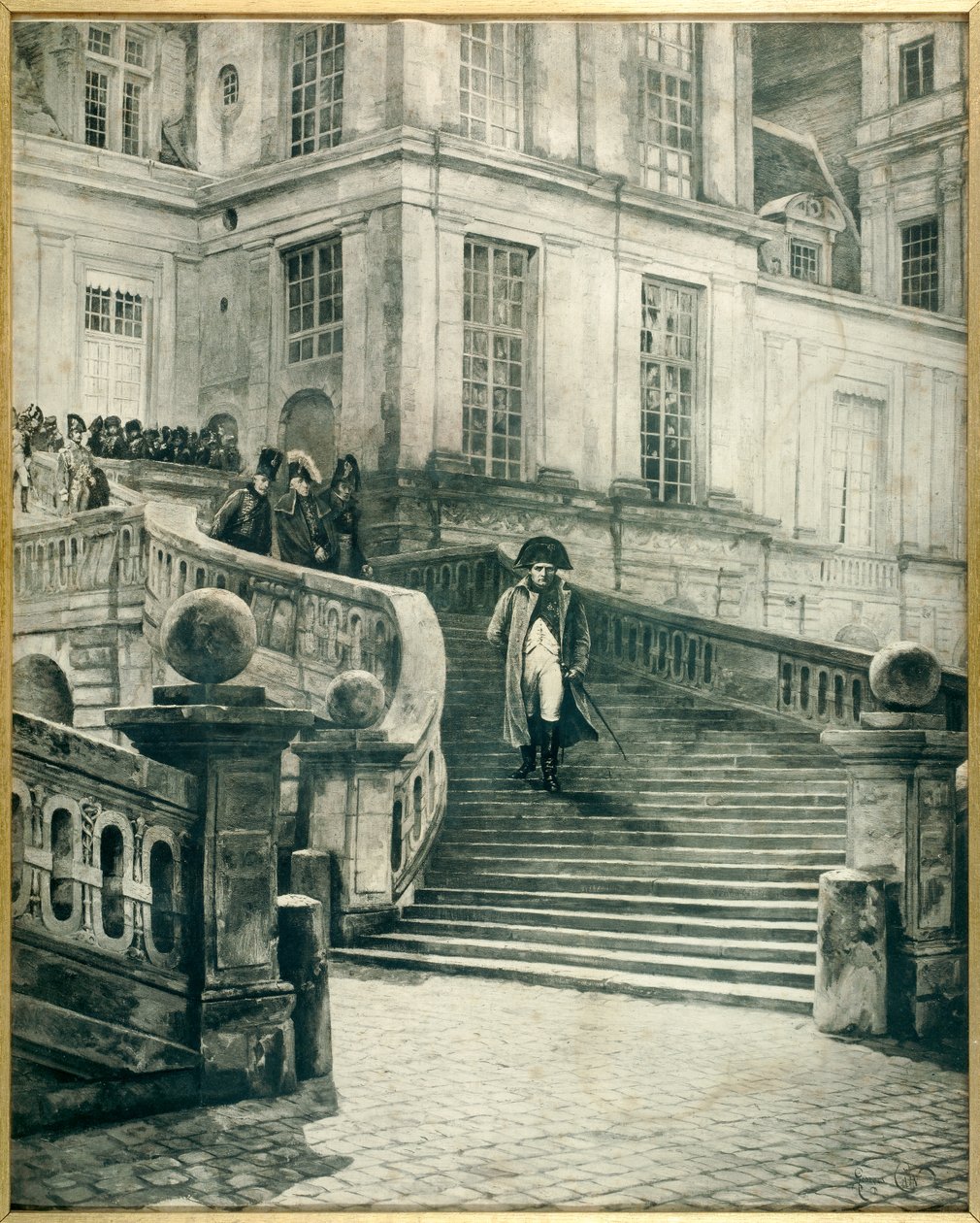 Napoleon a Fontainebleau etter abdikasjonen 4. april 1814 - Gravering av Georges Jules Auguste Cain (1856-1919) av Georges Jules Auguste Cain