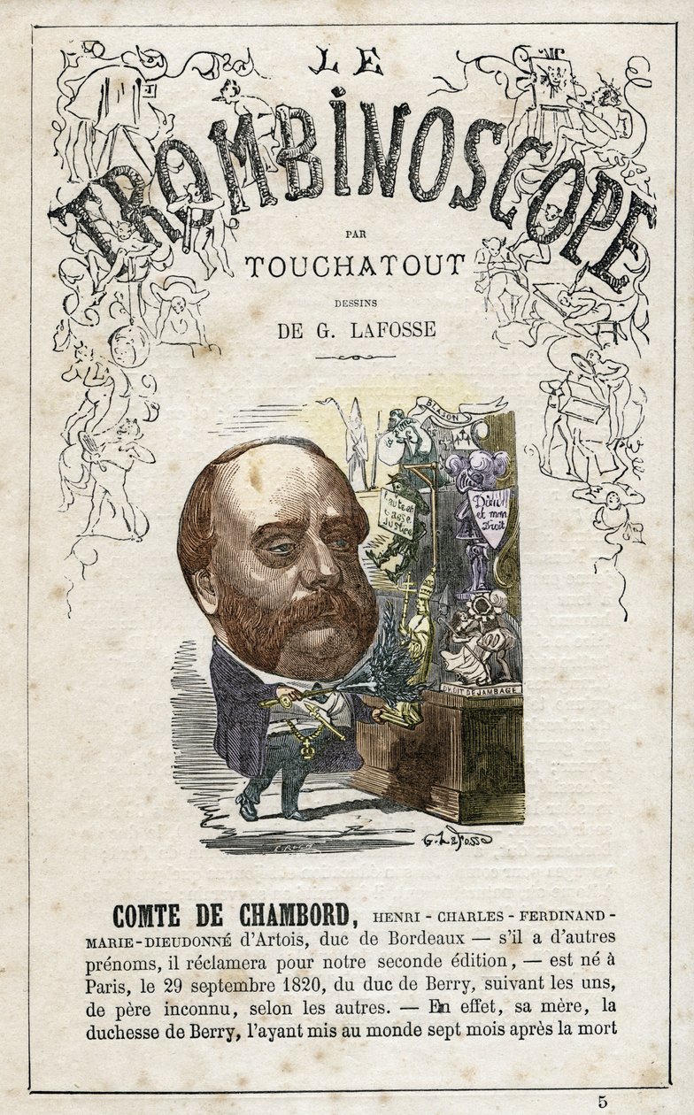 Prins Henri d#39;Artois, hertug av Bordeaux - illustrasjon fra quot;Le Trombinoscopequot;, et satirisk politisk tidsskrift av Leon-Charles Bienvenu, kjent som Touchatout (1835-1910) monografi N. 26, Paris av Georges Lafosse