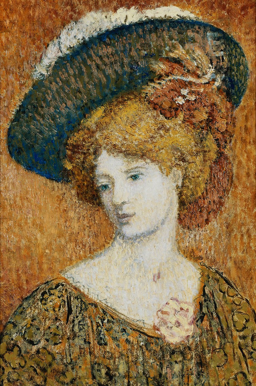 kvinne med hatt; Femme au Chapeau - Kvinne med hatt, av Georges Lemmen
