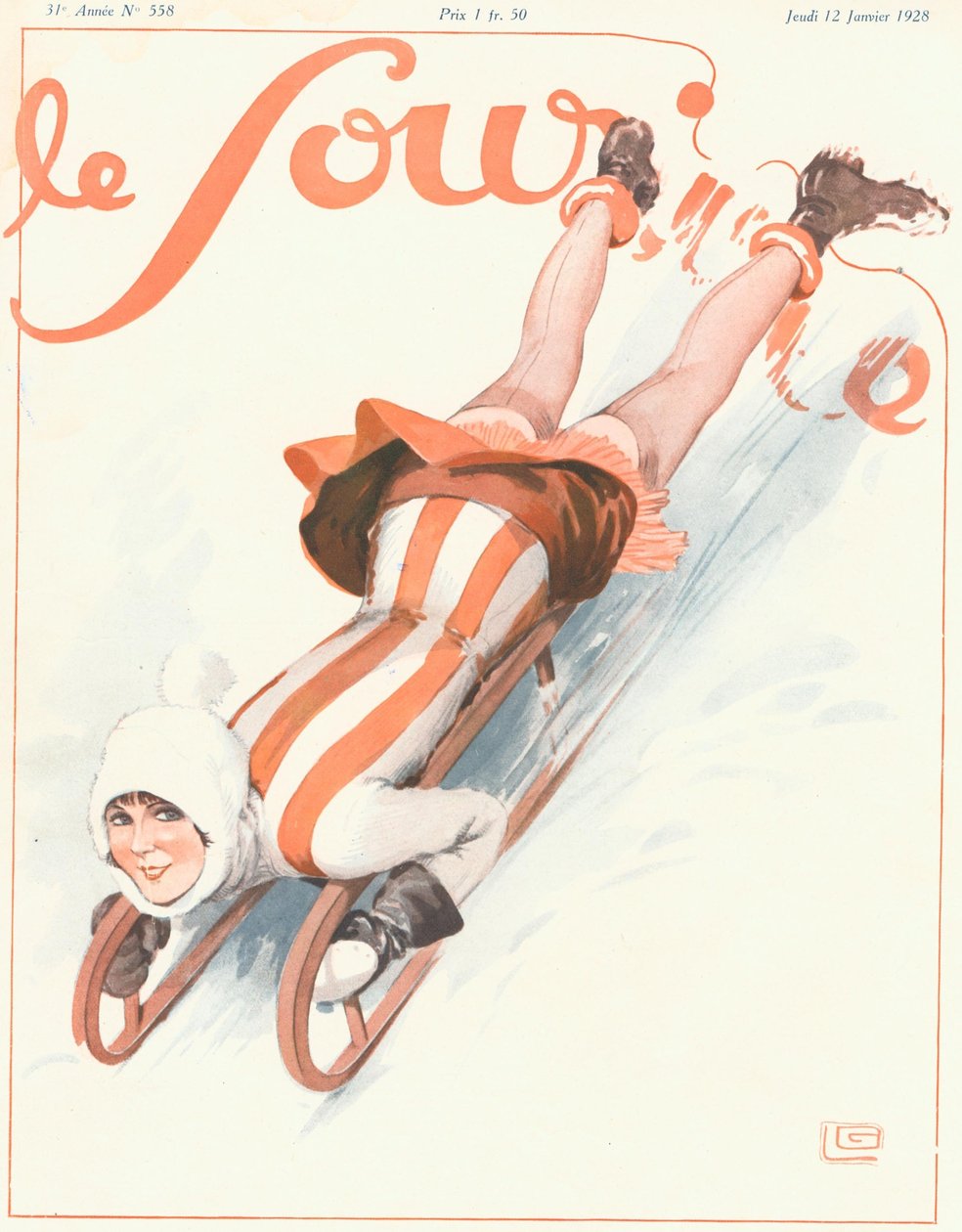 Forside av 'Le Sourire', januar 1928 (farge litho) av Georges Leonnec