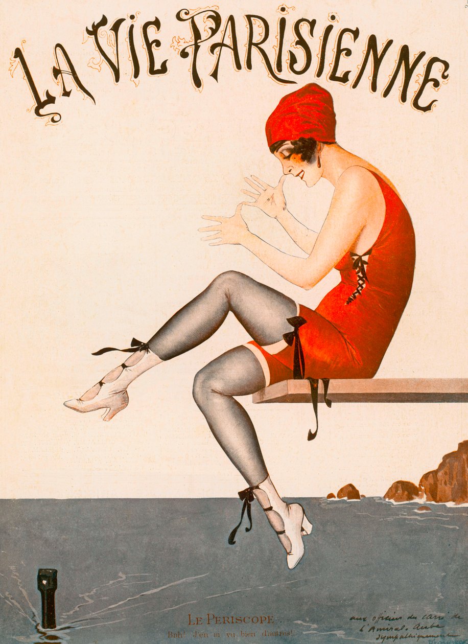 Svømmer på stupebrett, illustrasjon fra "La Vie Parisienne" av Georges Leonnec
