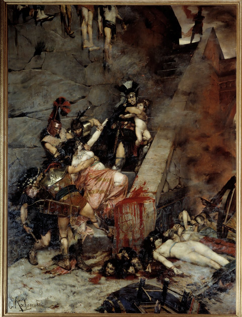 Andromaque. Troy tatt, Pyrrhus hadde i sin del av byttet Hectors enke, Andromaque, og sønnen Astyanax. Maleri av Georges Antoine Rochegrosse (1859-1938) av Georges Marie Rochegrosse