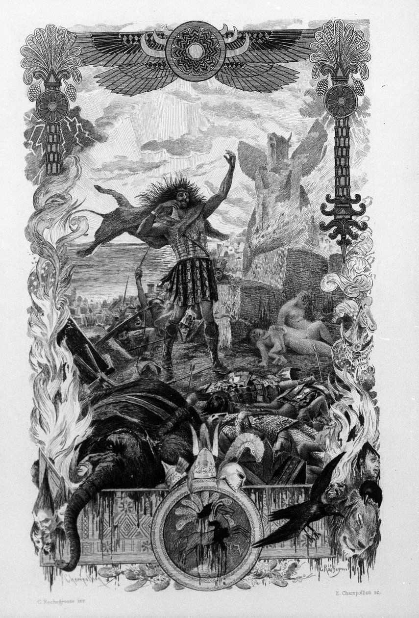 Illustrasjon av Georges Antoine Rochegrosse (1859-1938) for romanen "Salammbo" av Gustave Flaubert, og tar som en ramme leiesoldatenes krig på tidspunktet for den første puniske krigen (246-241 f.Kr.) mellom romerne og karthagerne. av Georges Marie Rochegrosse