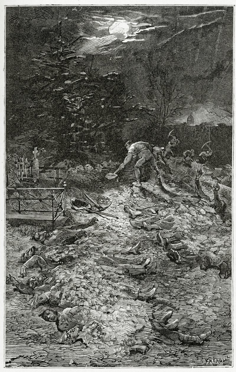 Montmartre kirkegård - illustrasjon fra Napoléon le Petit, 1800-tallet (bw gravering) av Georges Marie Rochegrosse