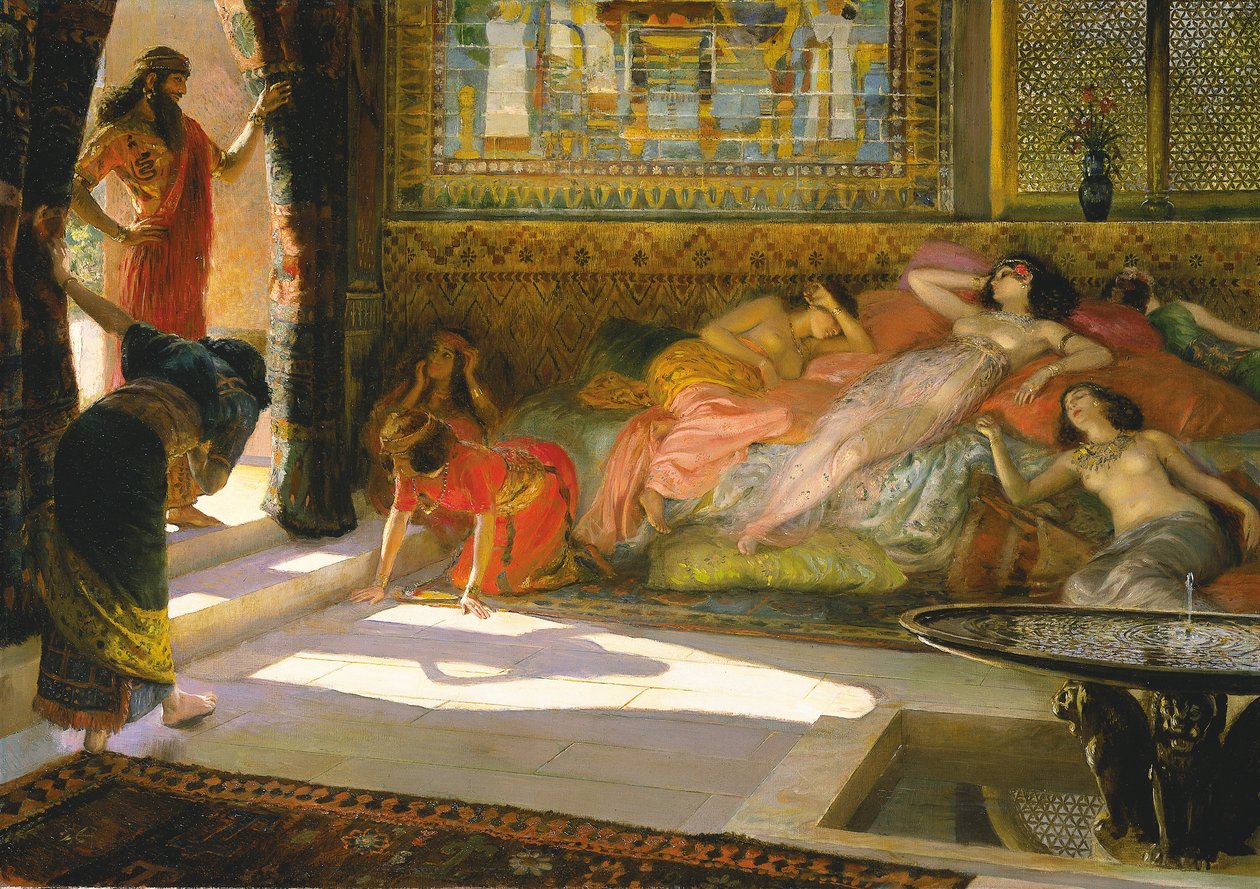 Ny ankomst til Harem, Theben, 18. dynasti, ca. 1890 av Georges Marie Rochegrosse