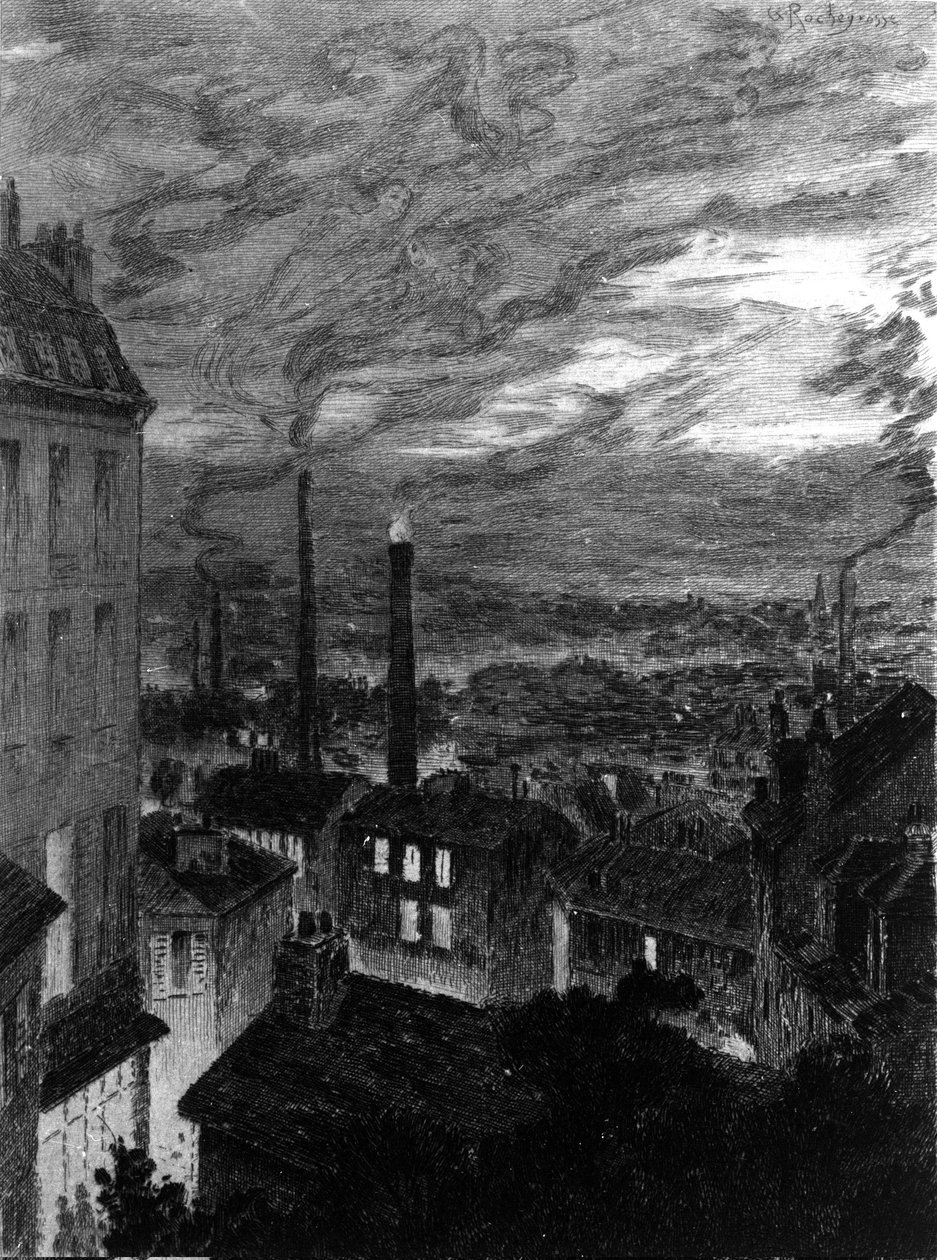 Utsikt over Paris illustrasjon av "" parisiske malerier "" av Charles Baudelaire av Georges Marie Rochegrosse