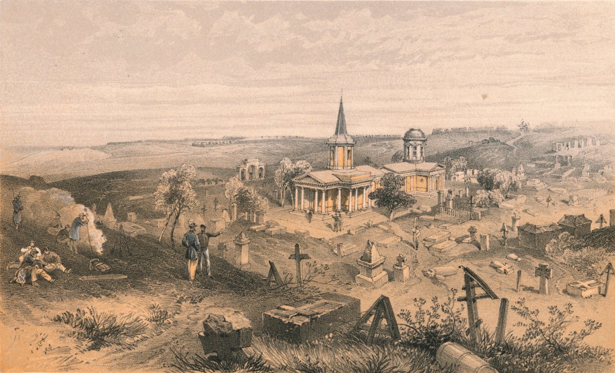 Karantenekirkegård og kirke med fransk batteri nr. 50, 1856 av Georges McCulloch