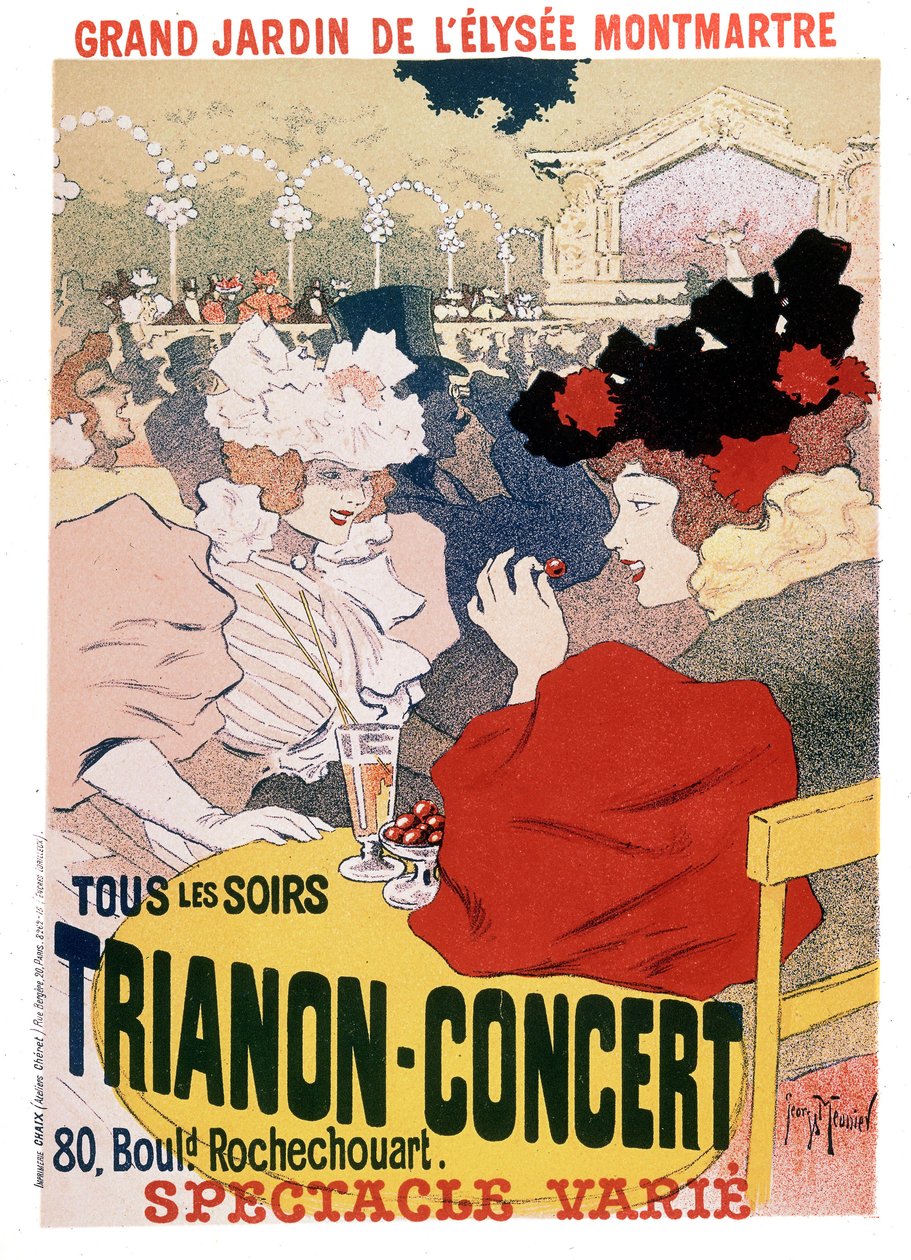 Plakat for showene på Trianon-konserten i hagen til den parisiske kabareten Elysee Montmartre, ca. 1900 av Georges Meunier