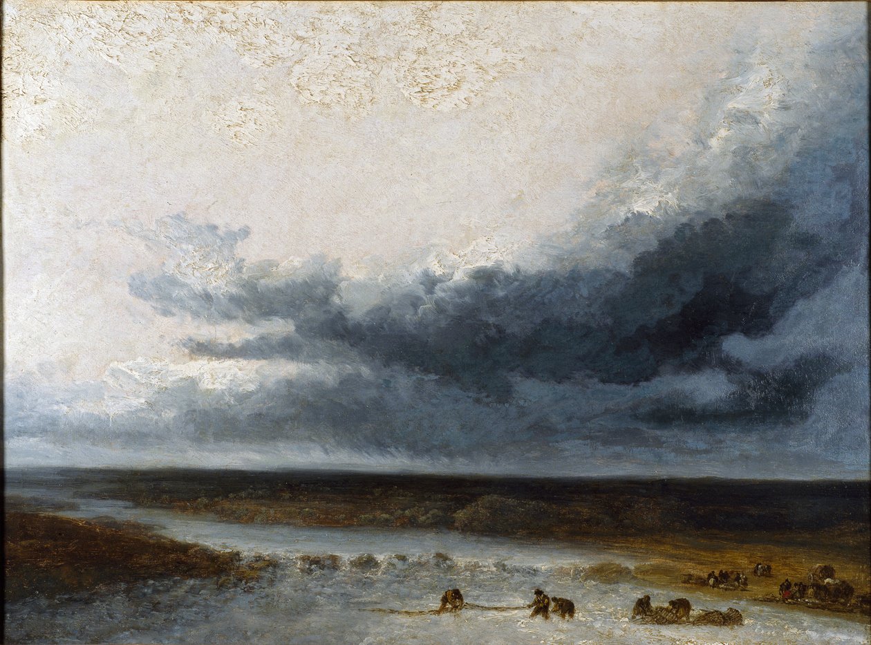 Landskap med fiskere ved munningen av en elv, tidlig på 1800-tallet av Georges Michel