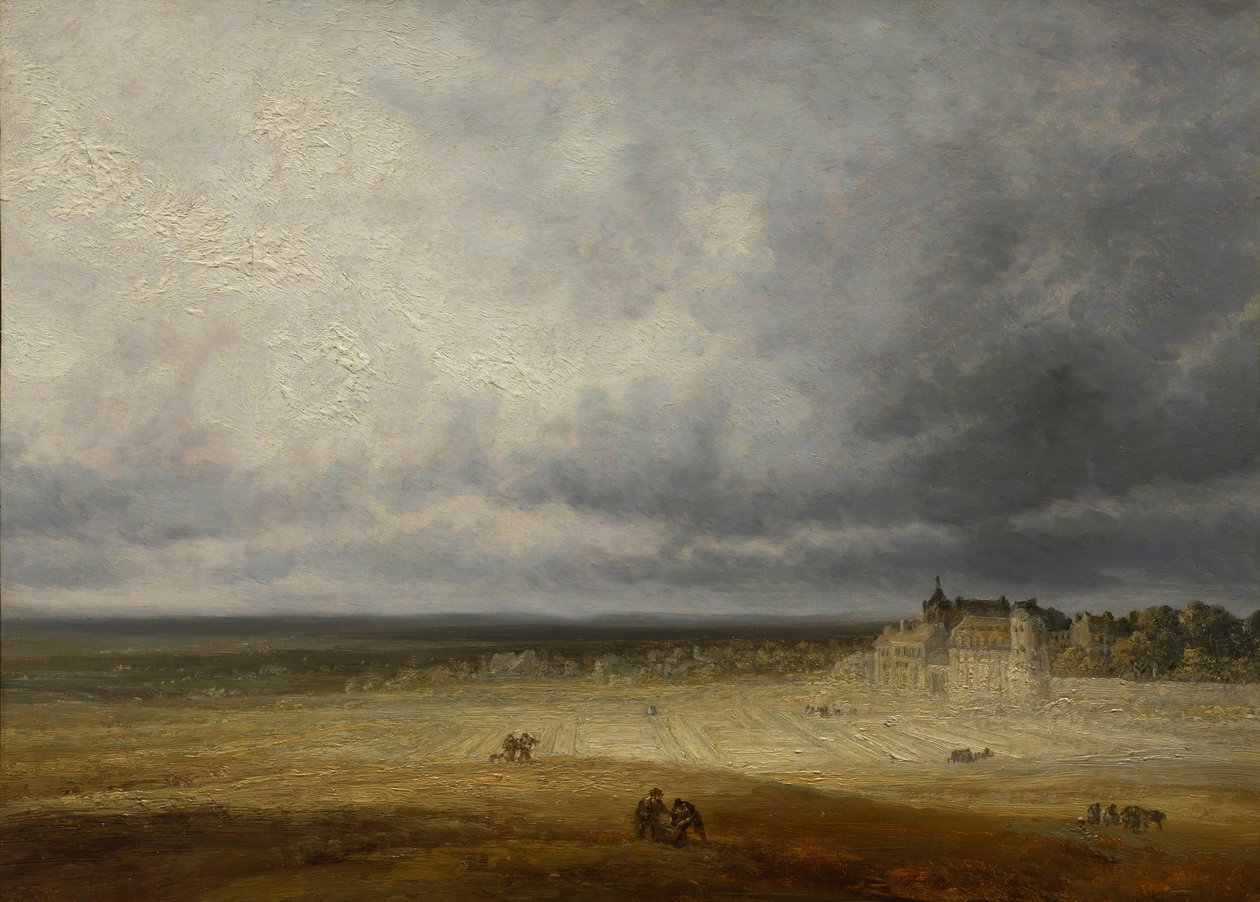 Landskap med en pløyd mark og en landsby, sannsynligvis etter 1827. av Georges Michel