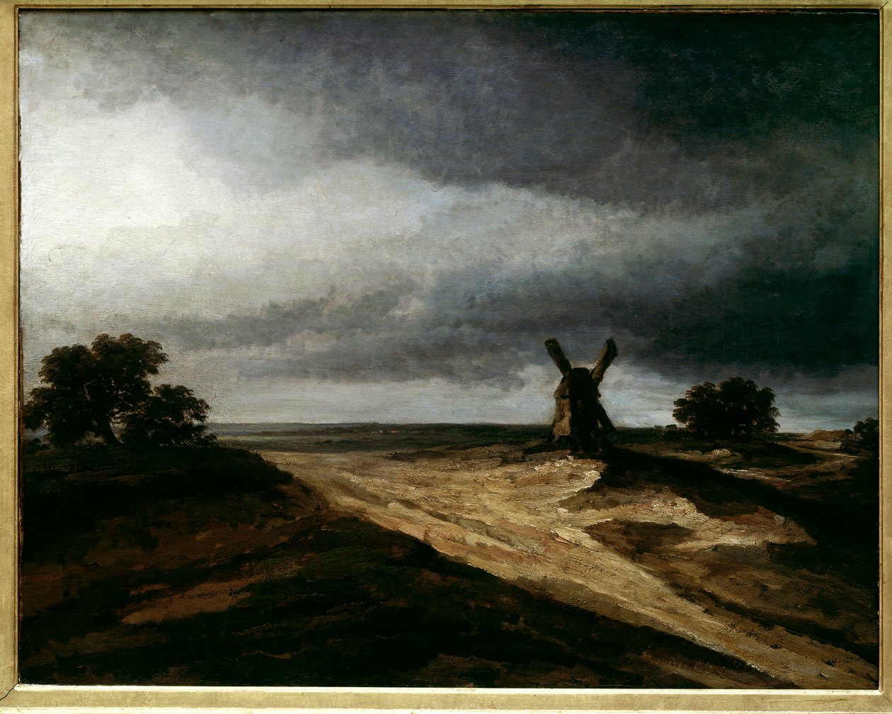 Omgivelsene til Montmartre parisisk landskap med mølle. maleri av Georges Michel (1763-1843) 1700-tallet søn. 0,64 X 0,80 m Paris, Musée du Louvre av Georges Michel