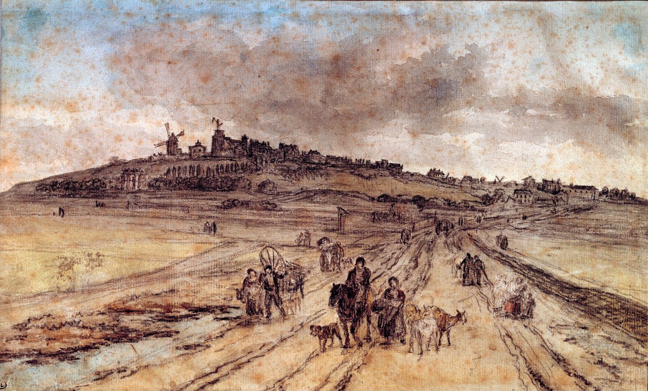 Utsikt fra Montmartre til Paris Akvarell av Georges Michel (1763-1843) Paris fra 1800-tallet, Louvre-museet av Georges Michel