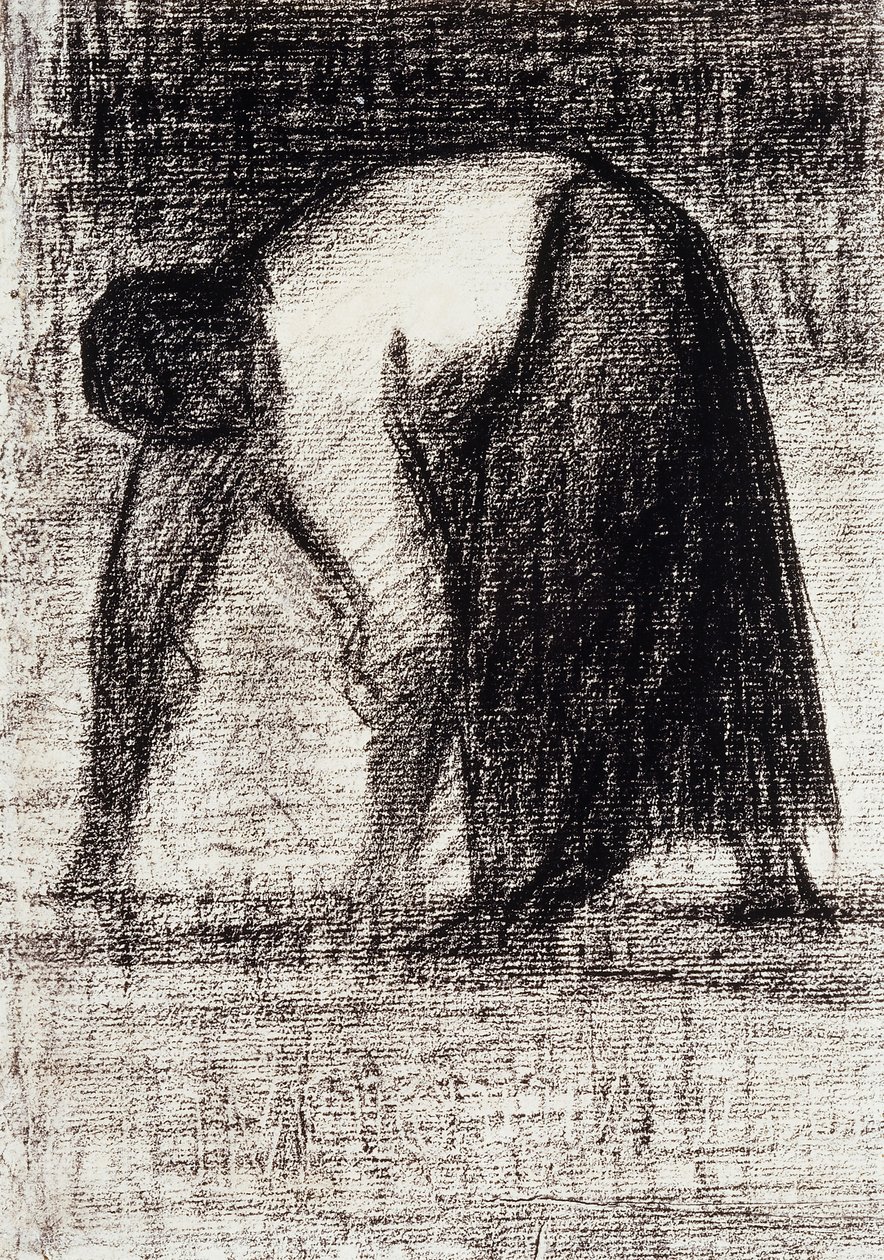 En bondekvinne med hendene i bakken; Paysanne les Mains au Sol, ca. 1882 av Georges Pierre Seurat