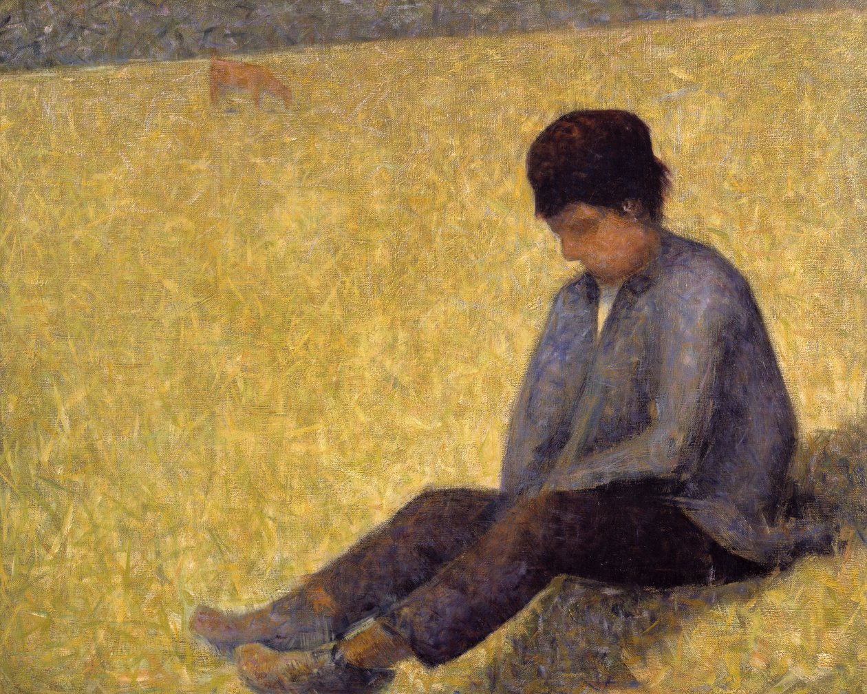 Boy Sitting on the Grass, ca. 1882 (olje på lerret av Georges Pierre Seurat