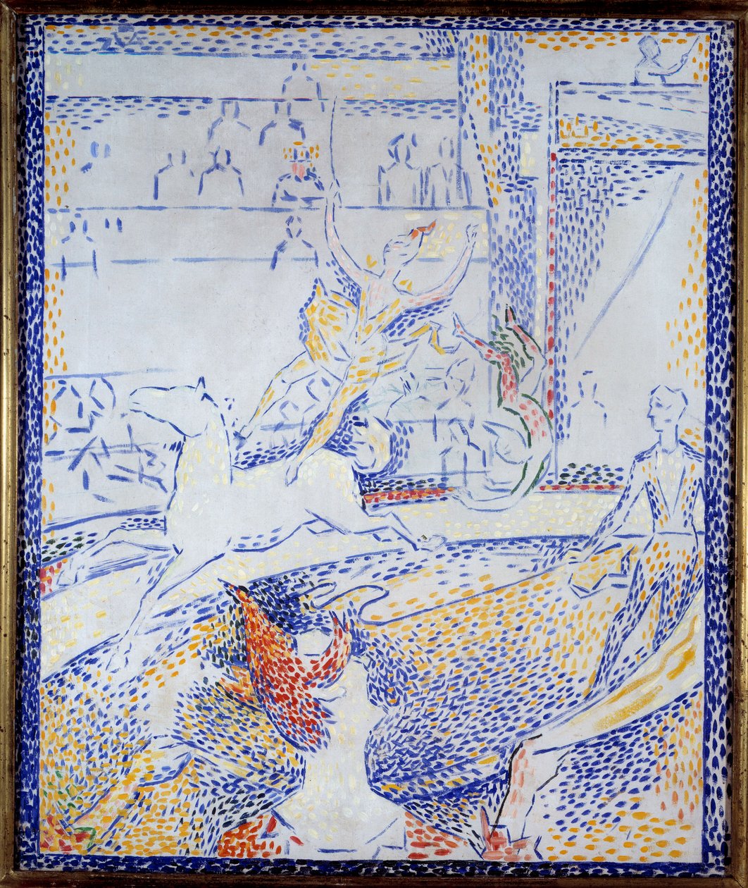 Sirkus En danser som gjør et aerobatisk nummer på hesteryggen og en klovn. Skisse av Georges Seurat (1859-1891) 1891 Søn. 0,55x0,46 m Paris, musee d