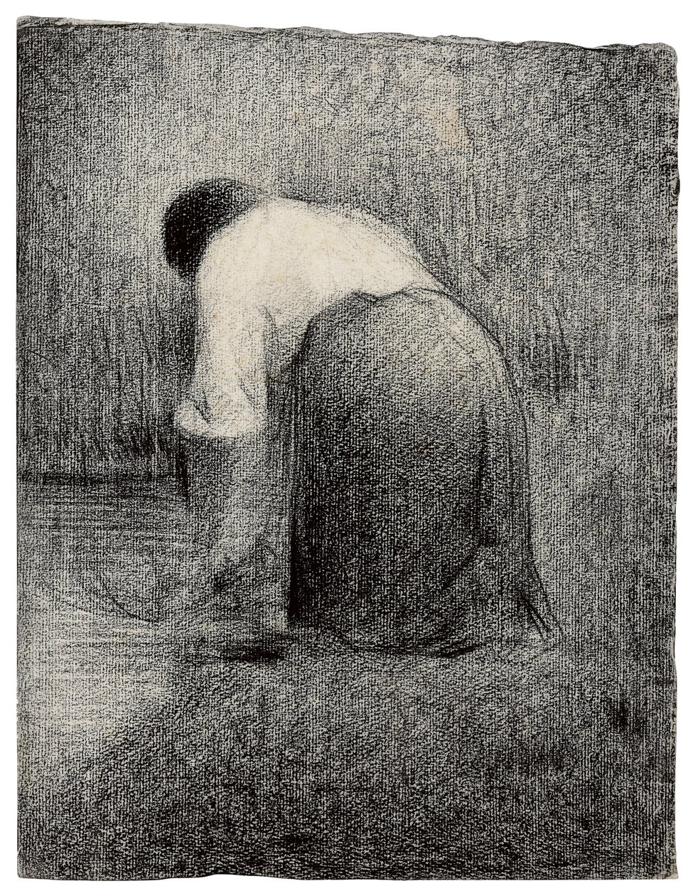 Knelende kvinne; Femme agenouillee, ca. 1881 av Georges Pierre Seurat