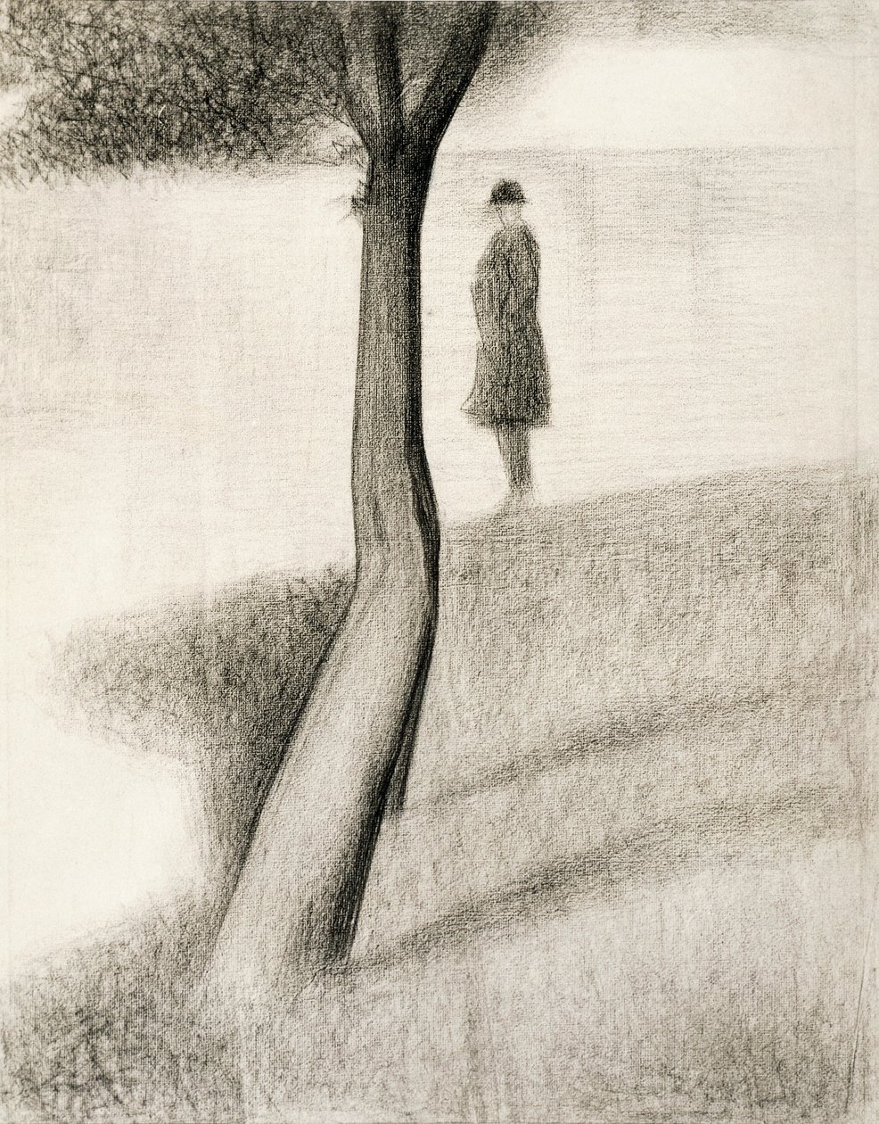 Mann som står ved siden av treet; studie på La Grande Jatte av Georges Pierre Seurat