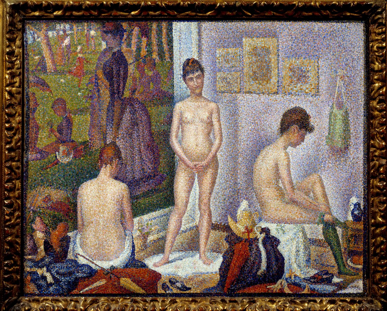 Oppsett, liten versjon Til venstre, maleriet "" En søndag etter middag på øya Grande Jatte"" maleri av Georges Seurat (1859-1891) 1888 Collection privee - The Models together, mindre versjon. Til venstre bildet «En søndag ettermiddag av Georges Pierre Seurat