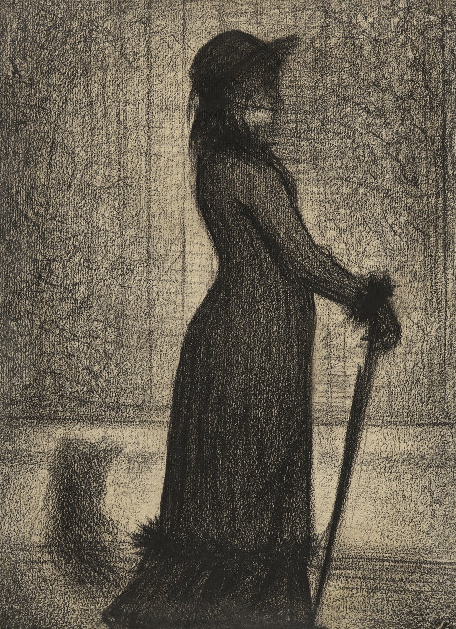 Une Elegante, Woman strolling, ca. 1884 (blyantfortelling på michalett-papir) av Georges Pierre Seurat