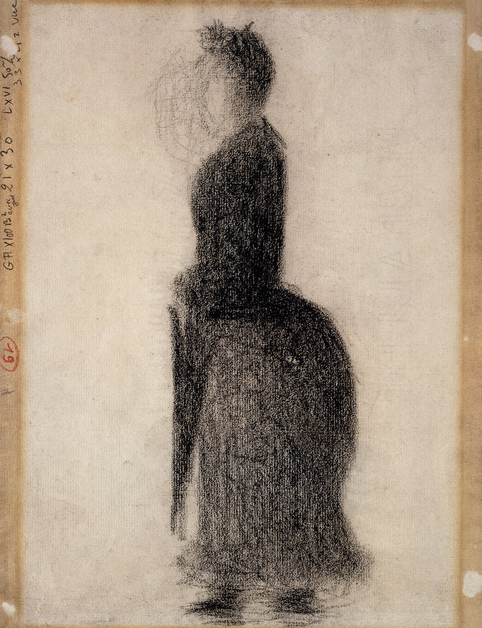 Kvinne med parasoll; Kvinne med paraply, ca. 1883 av Georges Pierre Seurat