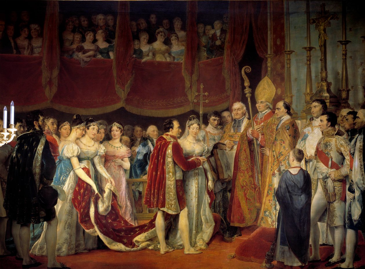 Religiøst ekteskap av Napoleon I (1769-1821) med erkehertuginne Marie Louise av Habsburg-Lorraine (1791-1847), 2/04/1810 i Salon carre du Louvre-maleriet av Georges Rouget (1783-1869) 1800-tallet søn. 3,67x4,94 m. - Religiøst ekteskap av Napoleon I (17 av Georges Rouget