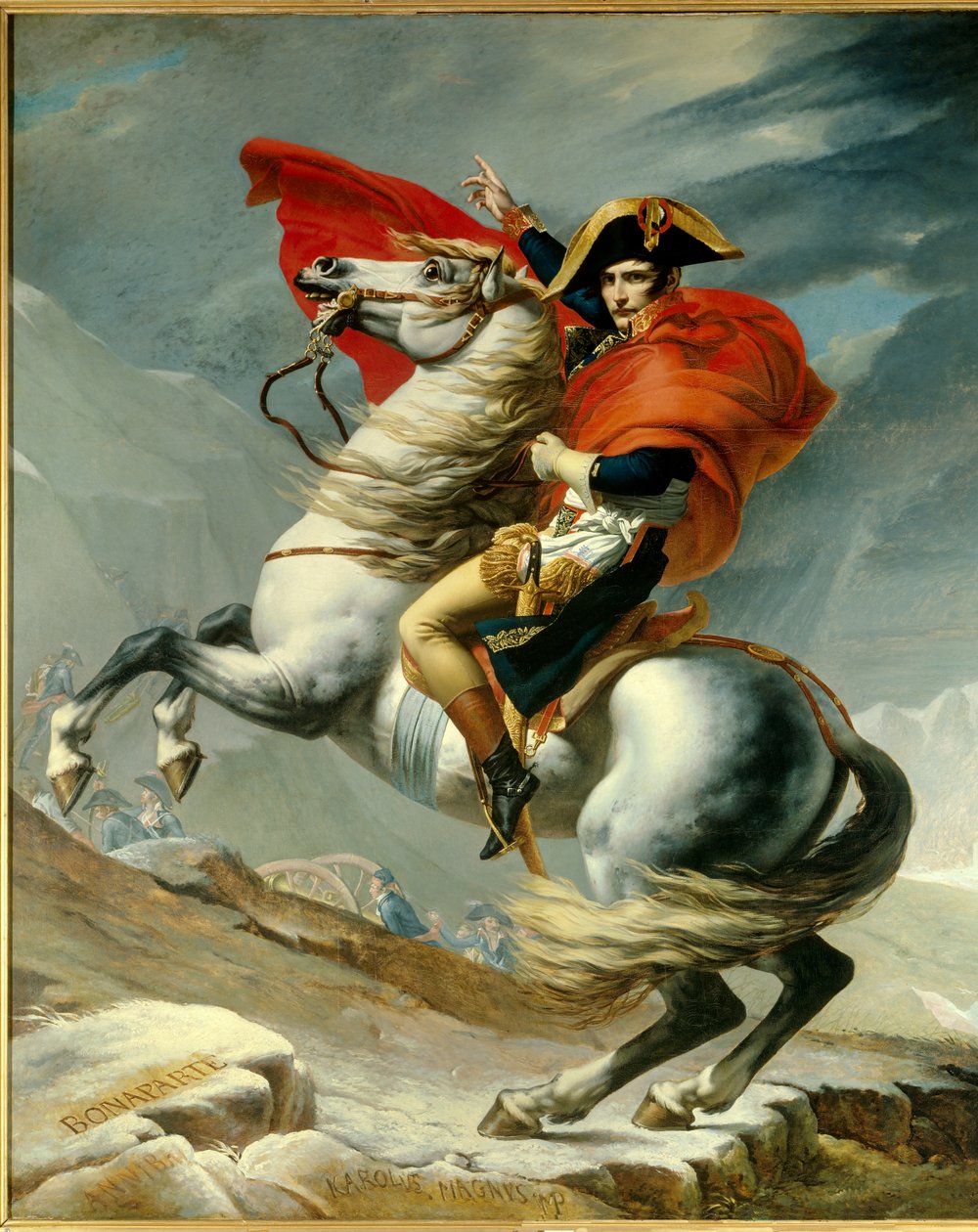 Den første konsulen Napoleon Bonaparte (1769-1821) krysset Alpene ved passet til Grand Saint-Bernard i mai 1800. Maleri av Georges Rouget (1783-1869) av Jacques Louis David (1748-1825) Paris fra 1800-tallet, musee de l
