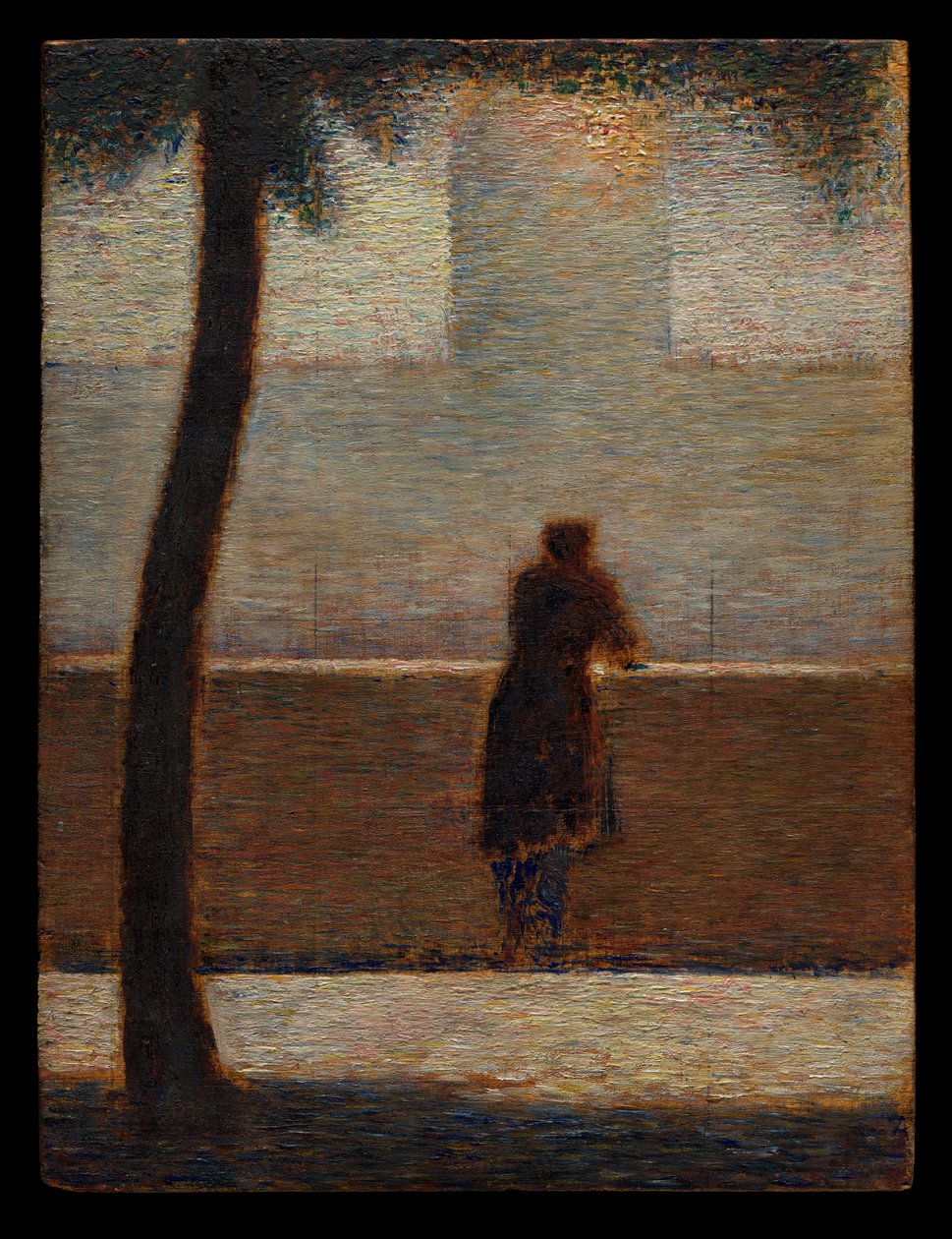 En mann som lener seg mot et rekkverk av Georges Seurat