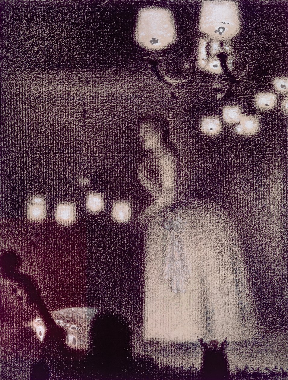 På Eden-konserten, 1886-7 (conte fargestift, gouache, kritt og blekk på papir) av Georges Seurat