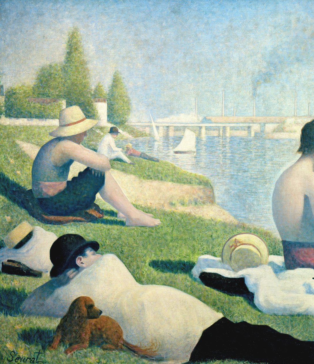 Badere ved Asnieres, 1884 detalj av 2136 av Georges Seurat
