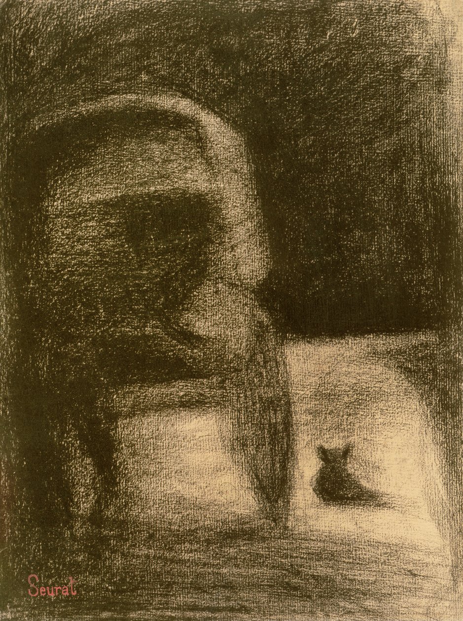Vogn og hund, ca. 1882-84 (Conté fargestift på papir) av Georges Seurat