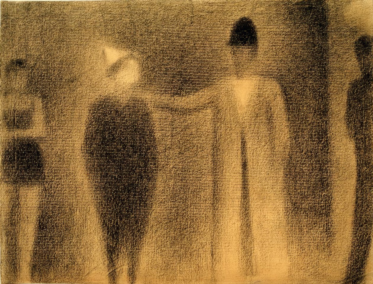 Klovn og tre karakterer (Klovn og tre figurer / Studie) av Georges Seurat