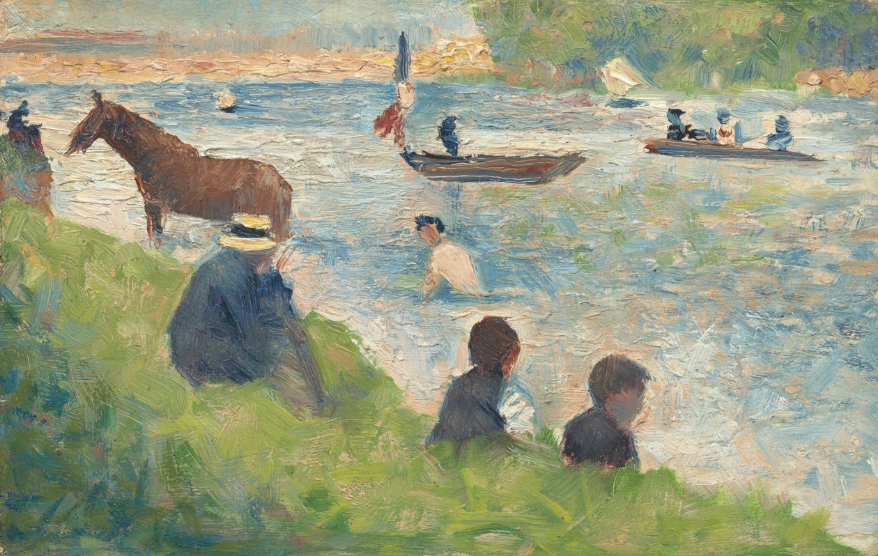 Hest og båter (Studie for "Bathers at Asnières") av Georges Seurat