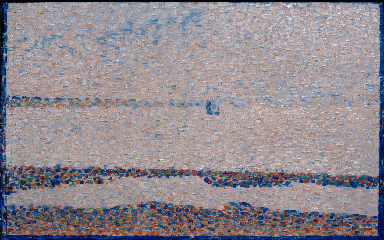 La Plage, en båt ved Gravelines (Strand bei Gravelines) av Georges Seurat