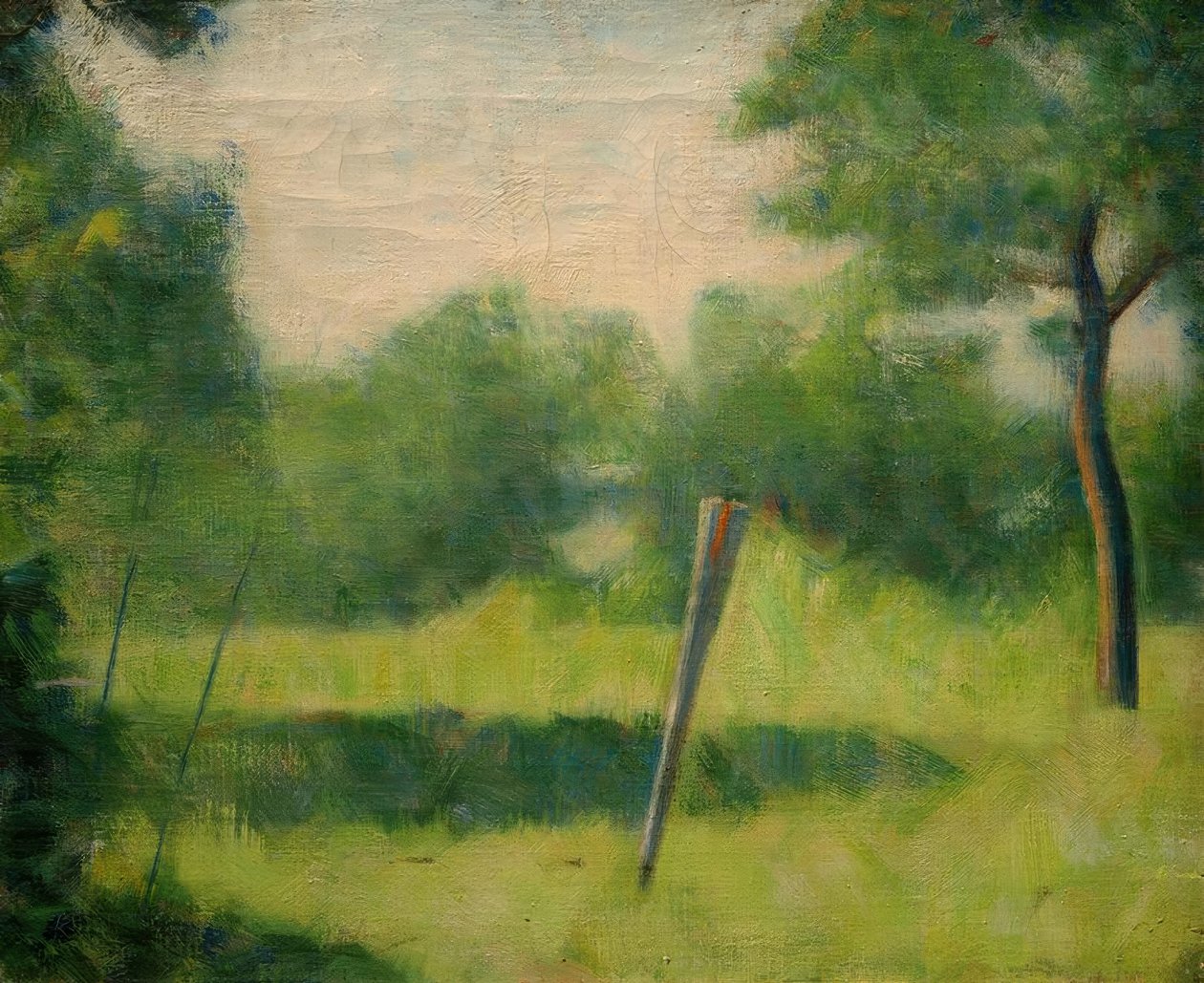Paysage au piquet (landskap med en stang) av Georges Seurat