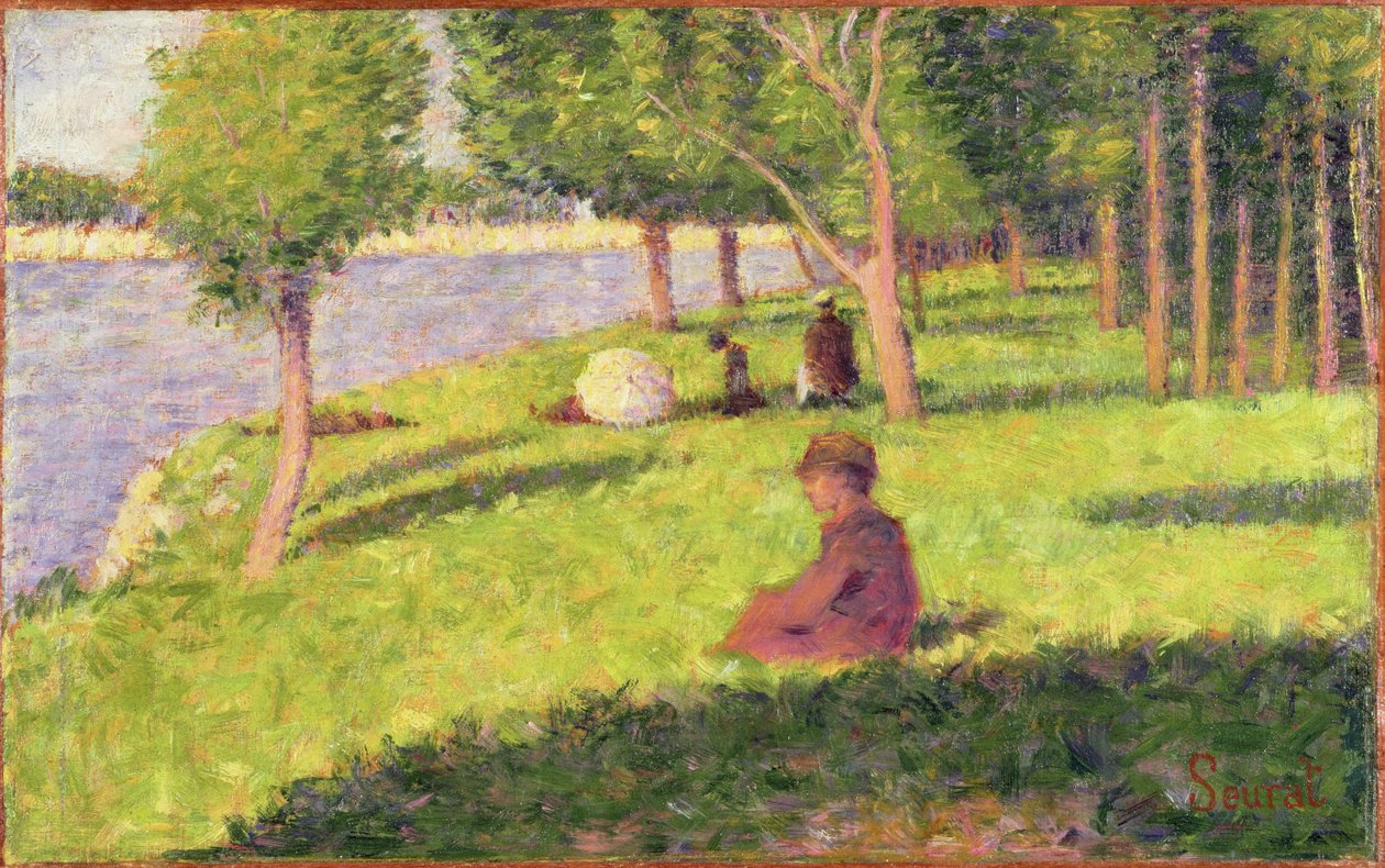 Sittende figurer, Study for A Sunday Afternoon on the Island of La Grande Jatte, 1884-85 (olje på trepanel) av Georges Seurat