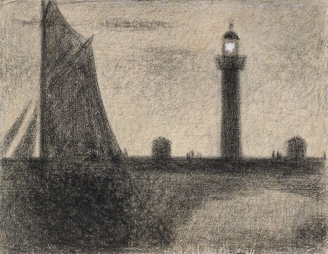 Fyret i Honfleur, 1886 (conte fargestift forhøyet med gouache på lagt papir) av Georges Seurat