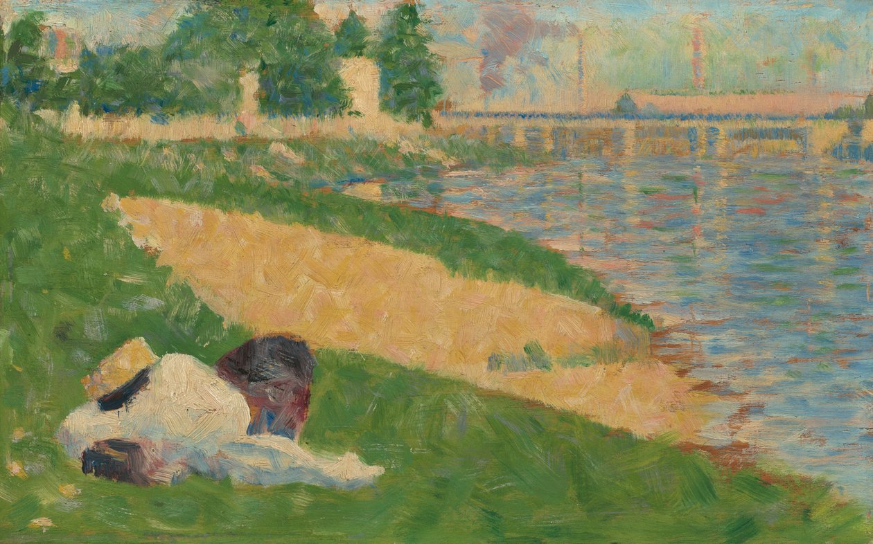 Seinen med klær på bredden (Studie for "Bathers at Asnières") av Georges Seurat