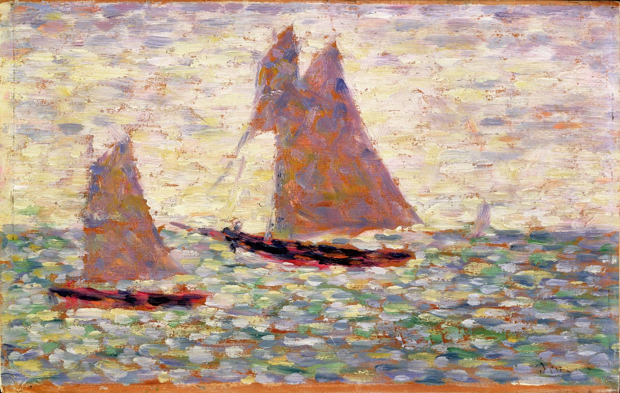 To seilbåter ved Grandcamp, ca. 1885 av Georges Seurat