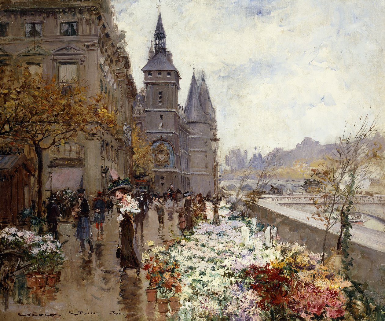 Et blomstermarked langs Seinen, av Georges Stein
