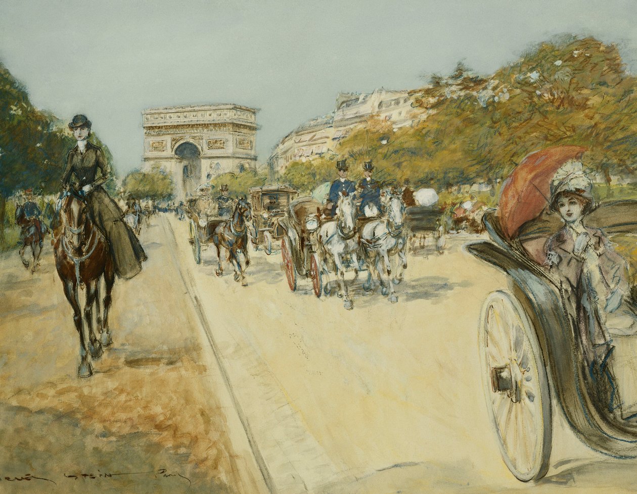 Elegante figurer før Triumfbuen, Paris, av Georges Stein
